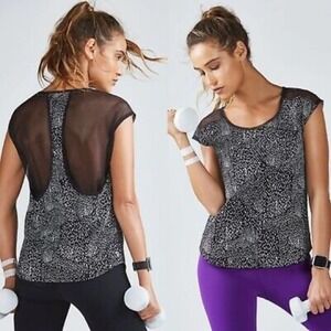 FABLETICS Vanessa Constellation Print Top Mesh Cap Sleeve Active Workout